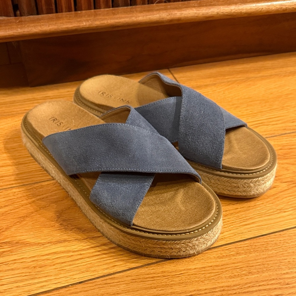 Iris & Ink Blue Espadrille Slide Sandals
